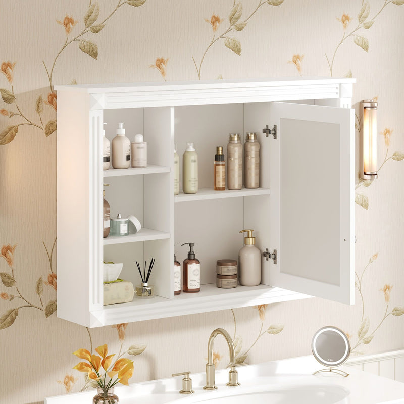 Wall Mounted Bathroom Storage Cabinet With Mirror, Medicine Cabinet With 6 Open Shelves And Adjustable Interior - White by Unique Piece Furniture