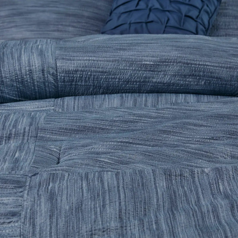 7 Piece Printed Seersucker Comforter Set Navy Queen by HouseOfZazla