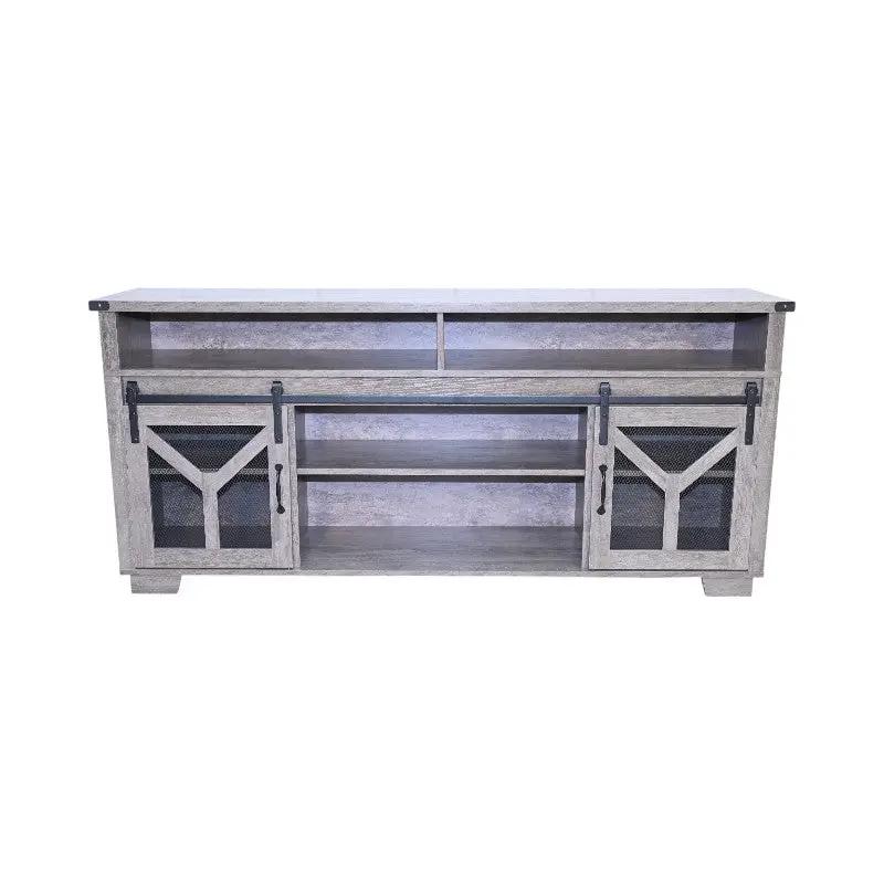 65.3" TV Stand with LED Light Strips and Iron Mesh Barn Door by HouseOfZazla