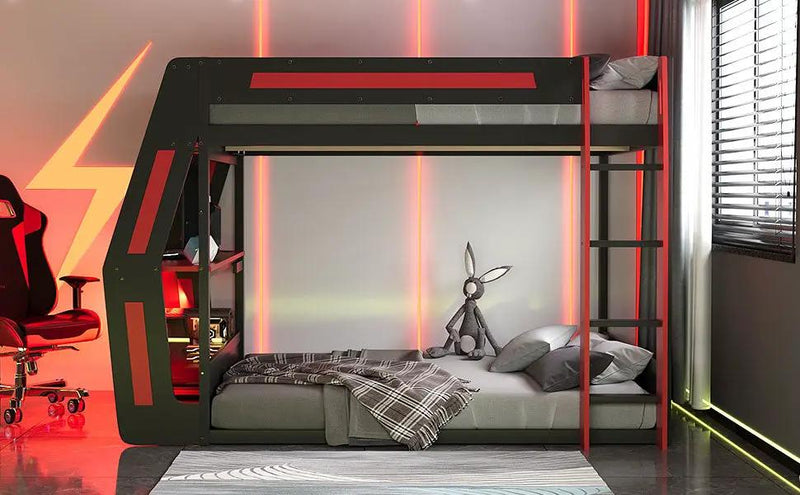 Full-Size Gaming Bunk Bed with Side-Mounted Oversized RGB Desk by HouseOfZazla