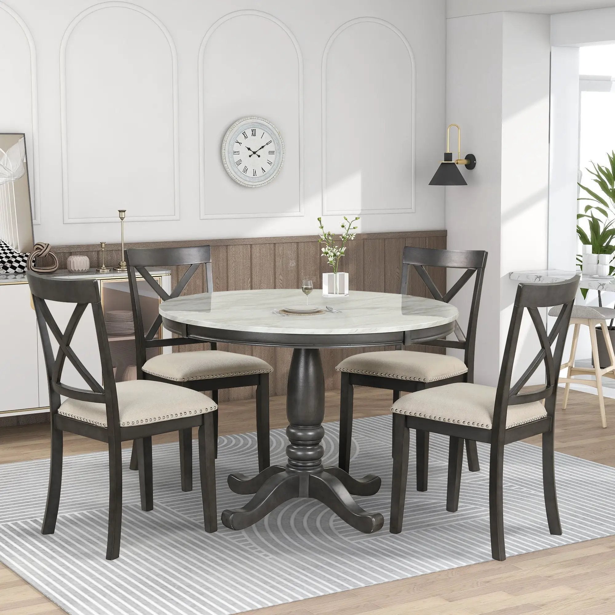 5 Pieces Dining Table And Chairs Set For 4 Persons, Kitchen Room Solid Wood Table With 4 Chairs by Unique Piece Furniture