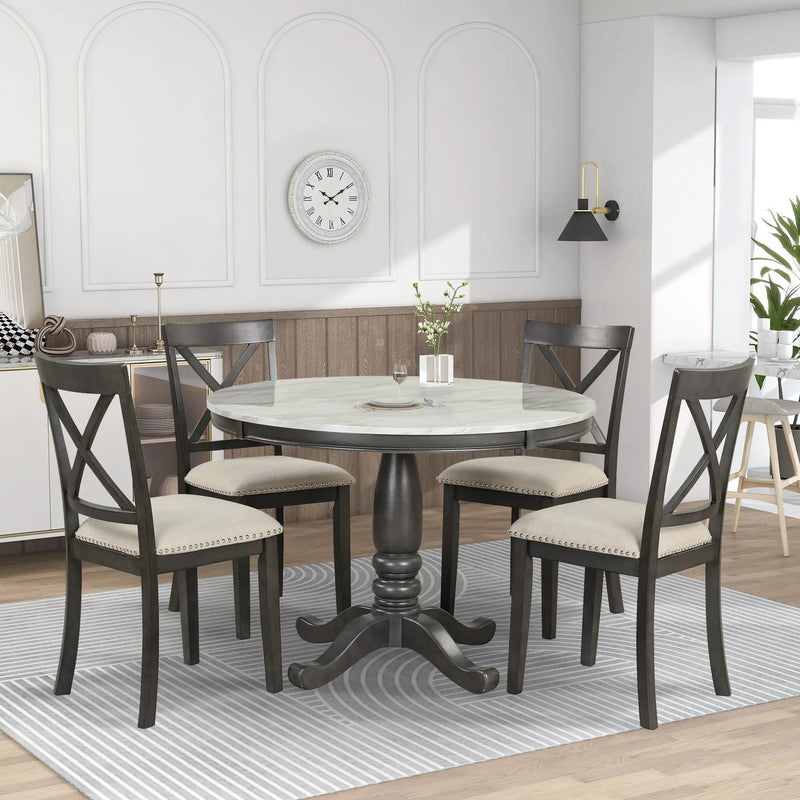 5 Pieces Dining Table And Chairs Set For 4 Persons, Kitchen Room Solid Wood Table With 4 Chairs by HouseOfZazla