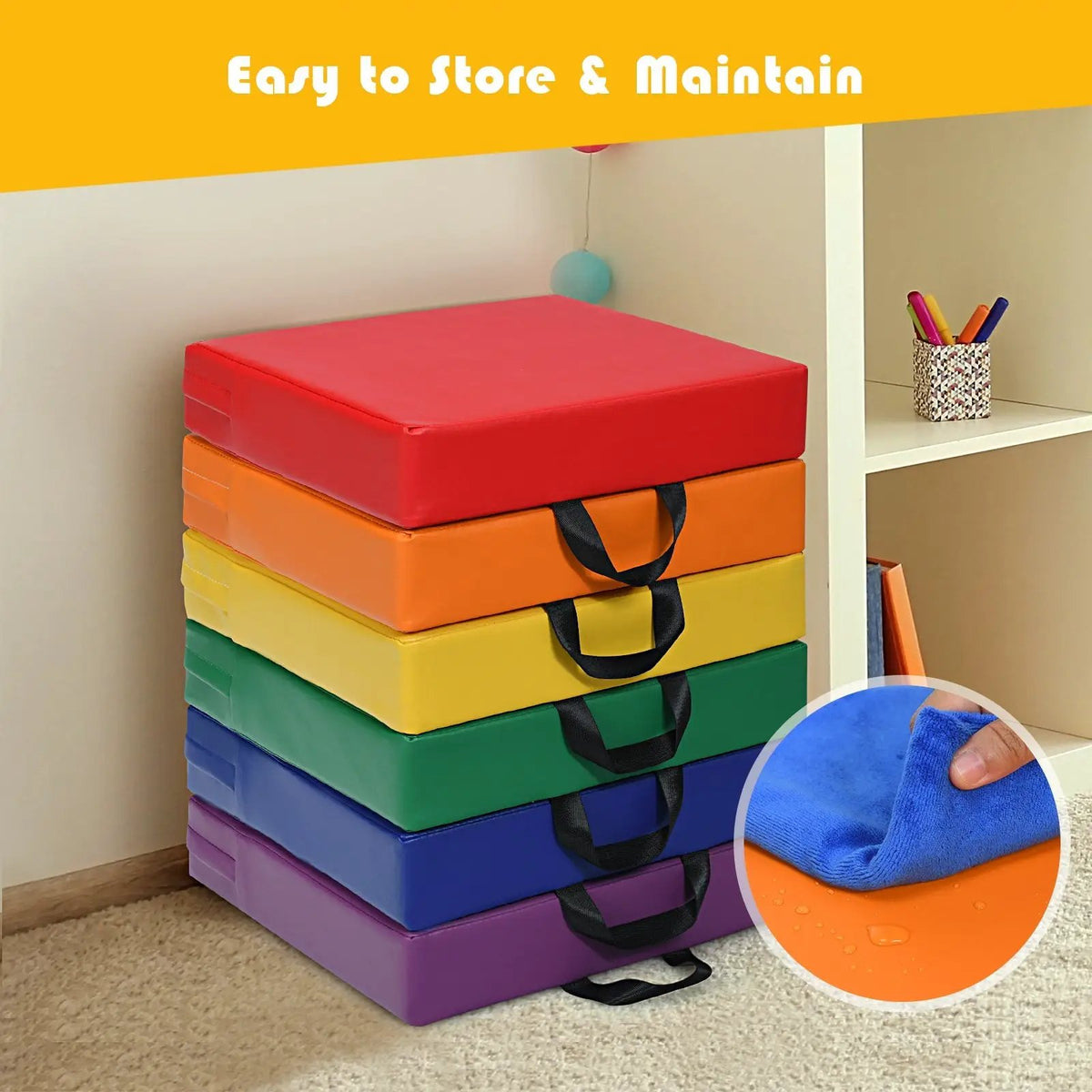 6 Pieces 15 Inches Square Toddler Floor Cushions Flexible Soft Foam Seating with Handles, photo 7 of 9