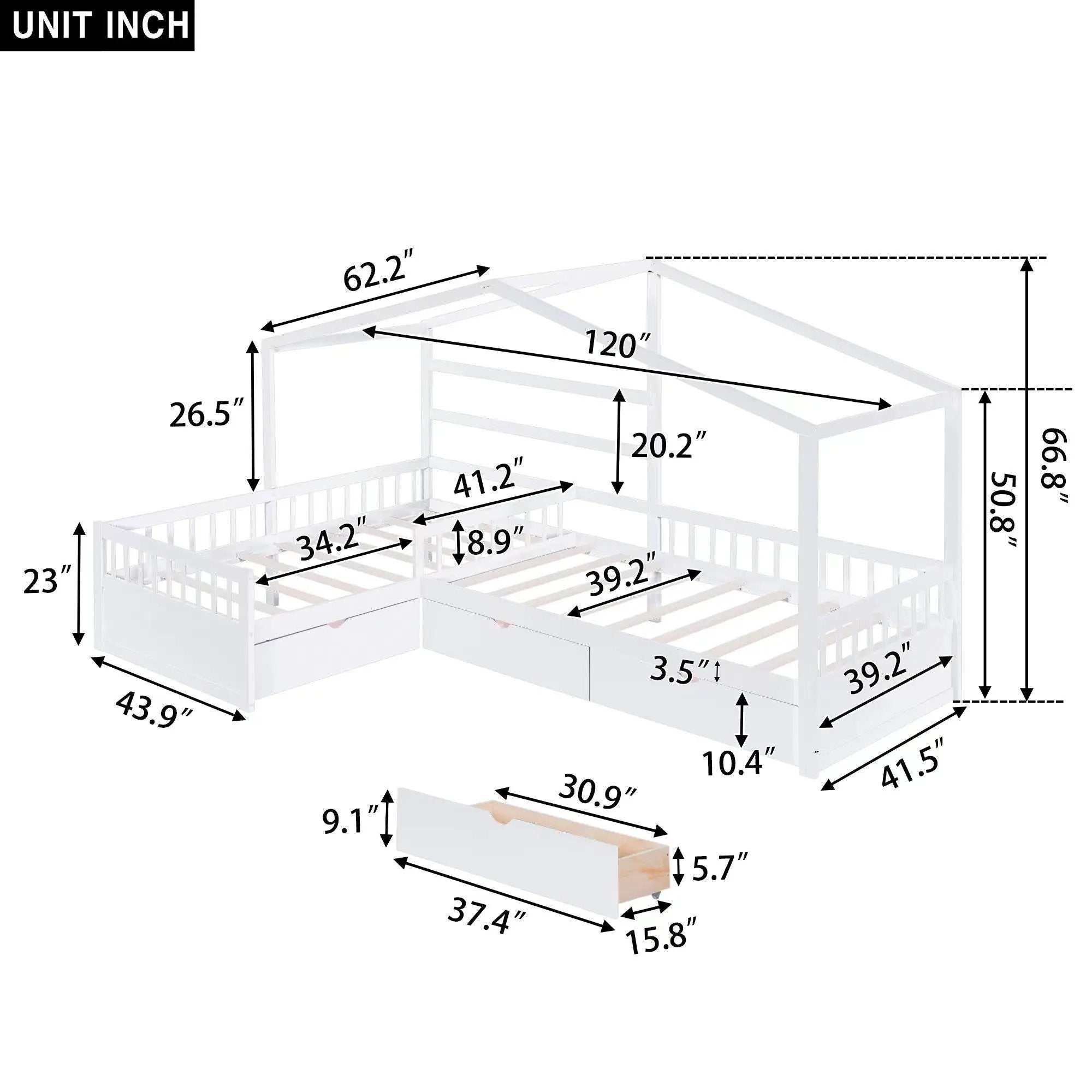 L Shape Platform Bed With 3 Storage Drawers by Unique Piece Furniture