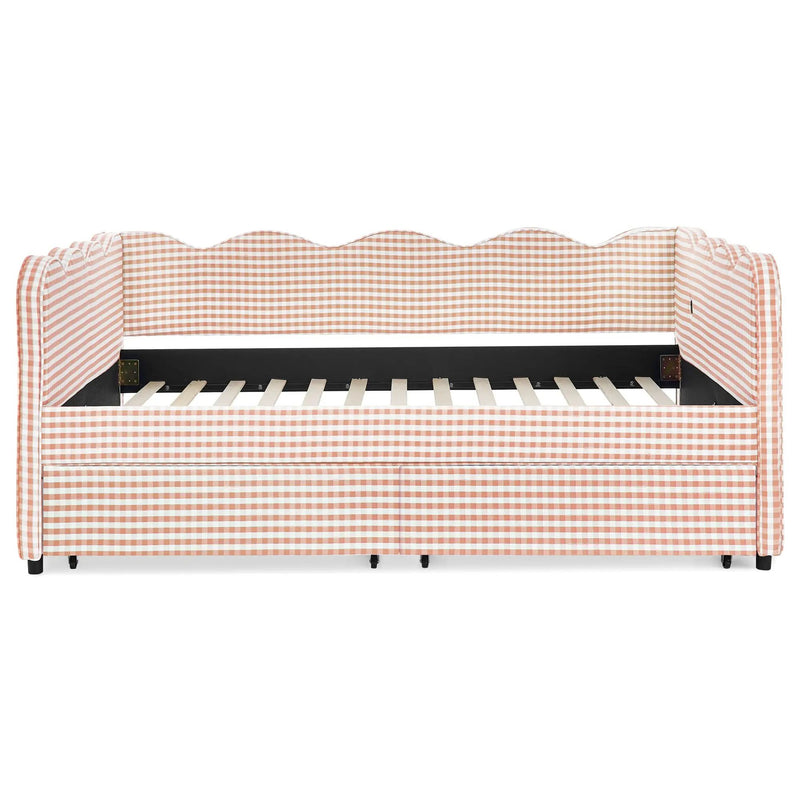 Gingham Daybed With USB Charging Port, Wave-Shaped Design by Unique Piece Furniture