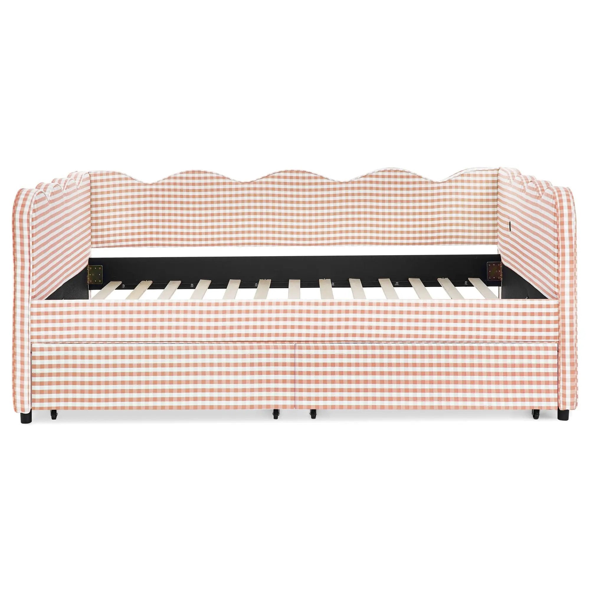 Gingham Daybed With USB Charging Port, Wave-Shaped Design by HouseOfZazla