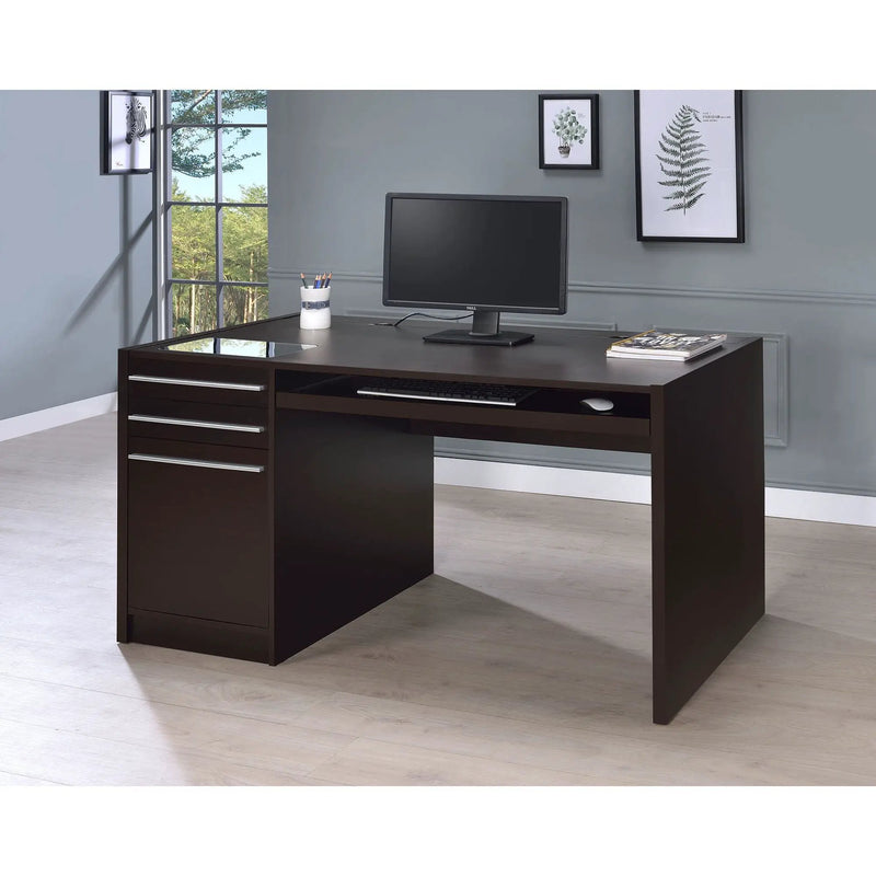 Halston - 3 Drawer Office Computer Desk With Keyboard Tray - Cappuccino by HouseOfZazla