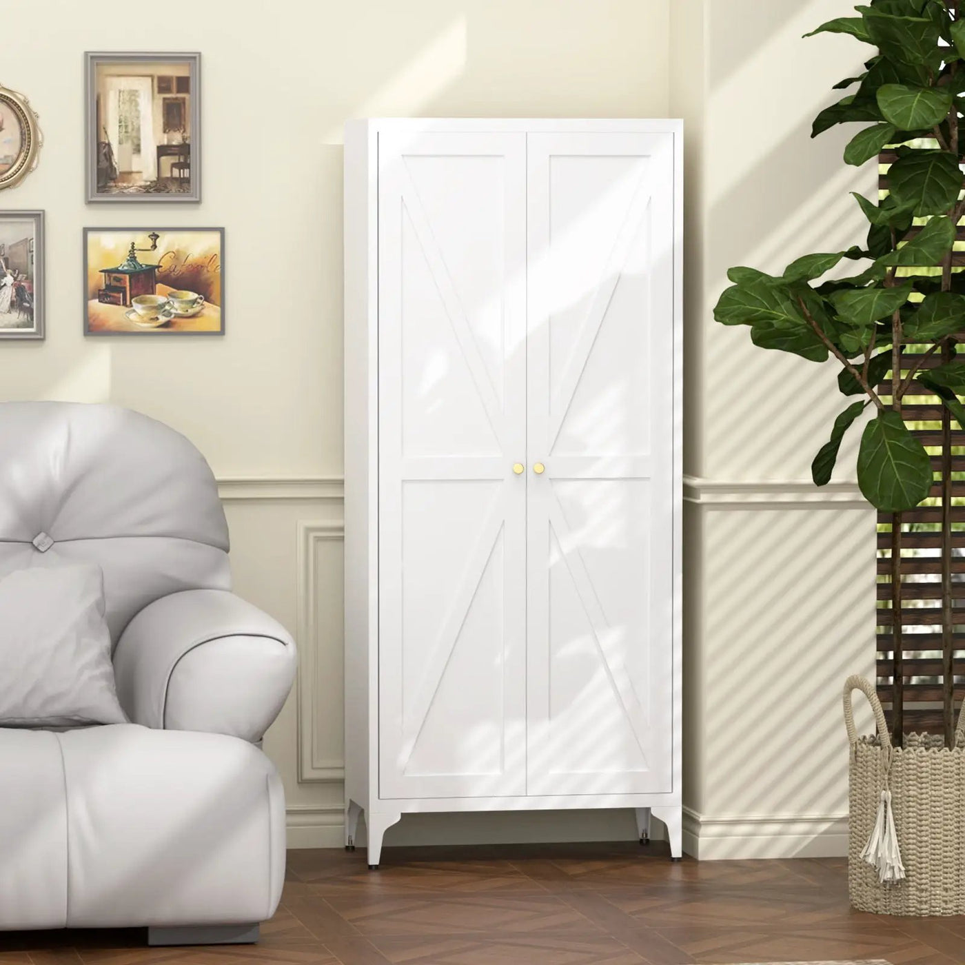 Adjustable 2 Door Kitchen Pantry Cabinet With Striped Design by Unique Piece Furniture