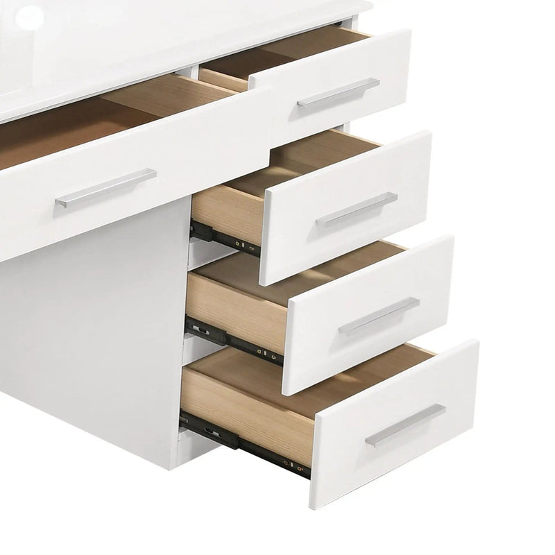 Felicity 9-drawer Vanity Table Lighted Mirror Glossy White by Unique Piece Furniture