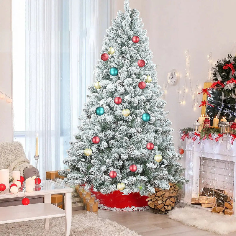 4FT Flocked Christmas Tree with Pine Cones and Snowy PVC Design by HouseOfZazla