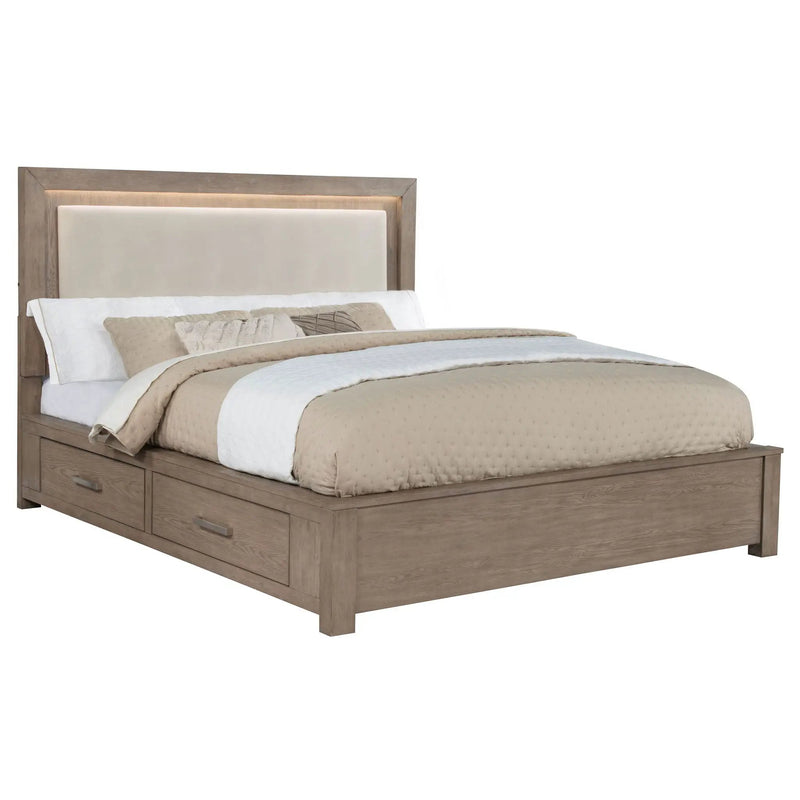 Kenora 56-inch Eastern King LED Storage Bed Barley Brown by Unique Piece Furniture