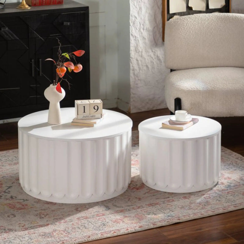 White Round Storage Table Set with Lift-Off Lid by HouseOfZazla