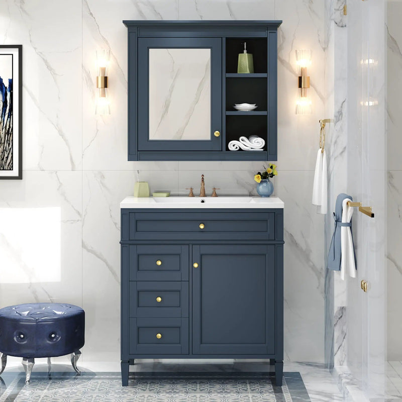 Bathroom Vanity With Medicine Cabinet, Royal Mirror Cabinet, Modern Bathroom Storage Cabinet With 2 Soft Closing Doors And 4 Drawers by Unique Piece Furniture