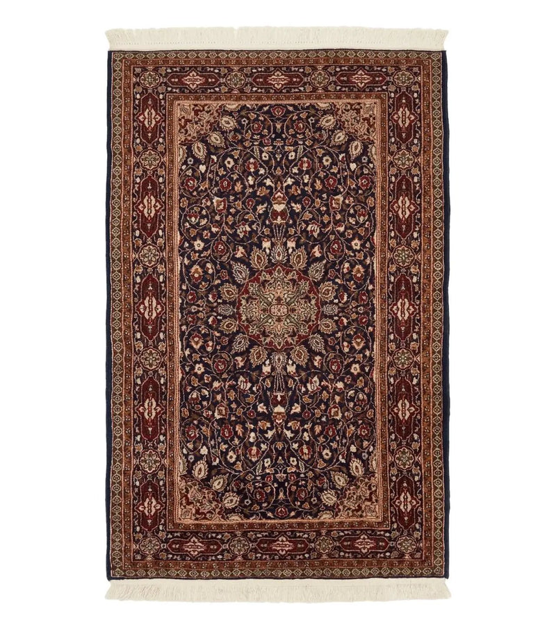 Indo Kashmiri Rug 3x5, Navy Blue, Very Fine 400 KPSI, Pair A by Jewel Rugs