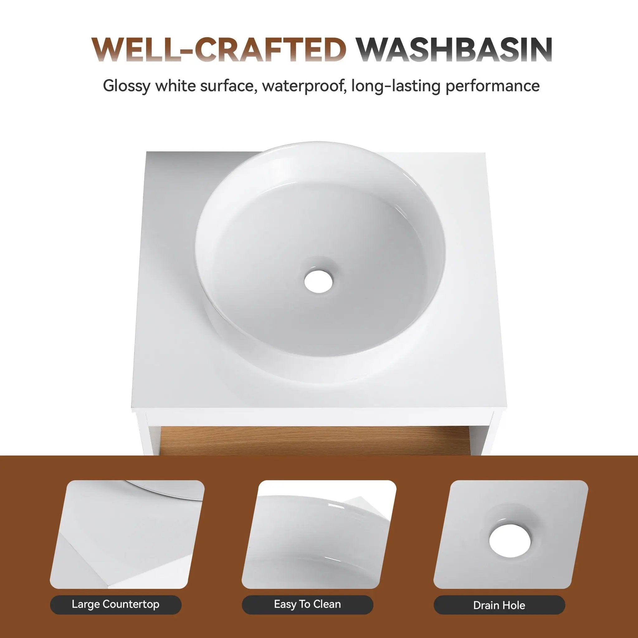 Floating Bathroom Vanity With Glossy Round Vessel Sink