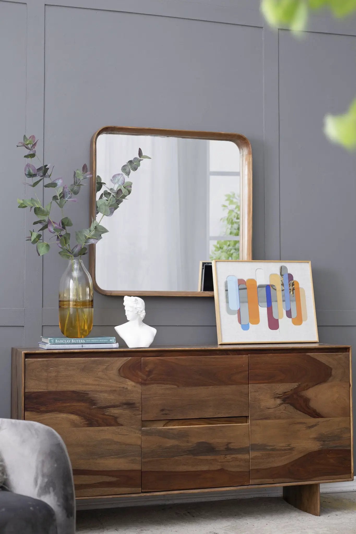 Square Mirror With Wood Frame, Wall Mirror For Living Room Bathroom Entryway - Brown by Unique Piece Furniture
