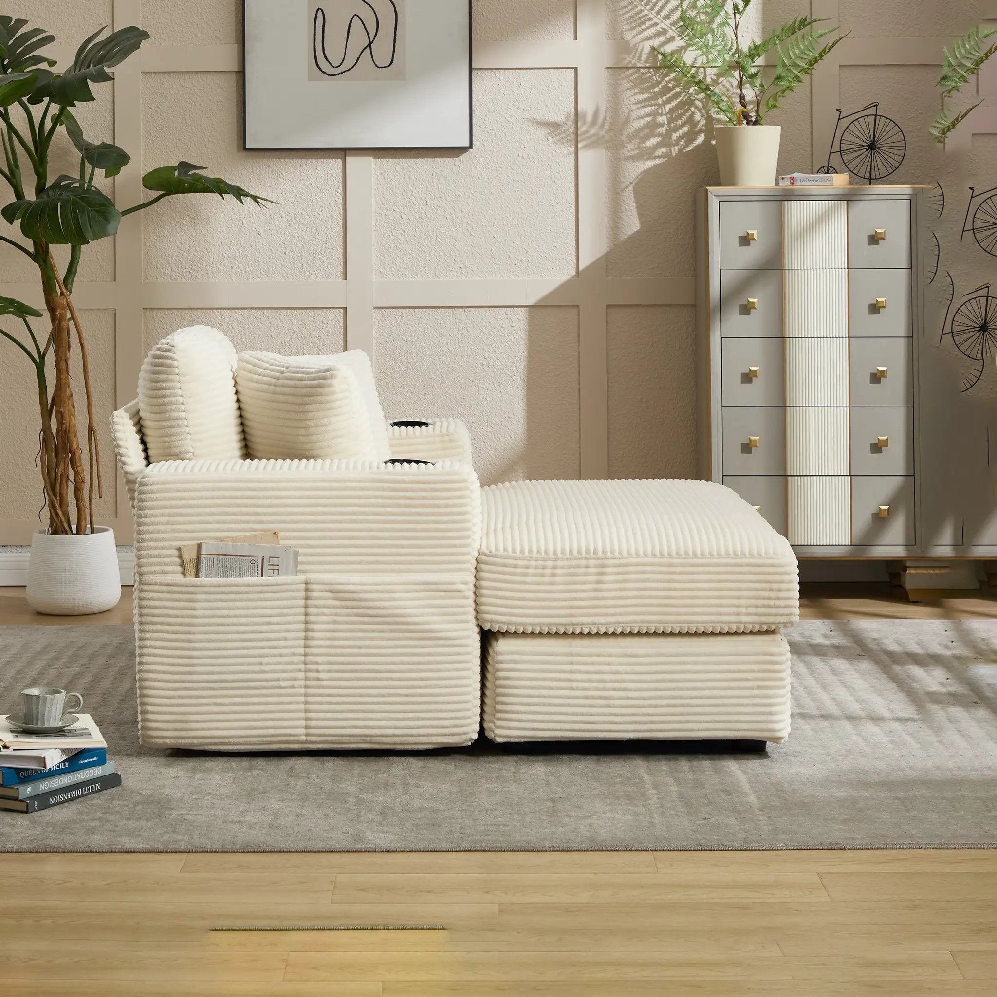 Corduroy Upholstered Chaise Lounge Sofa by HouseOfZazla