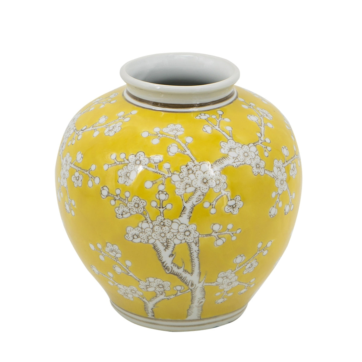 D8.7x9.1' Yellow and White Wide Curved Plum Blossom Vase by HouseOfZazla