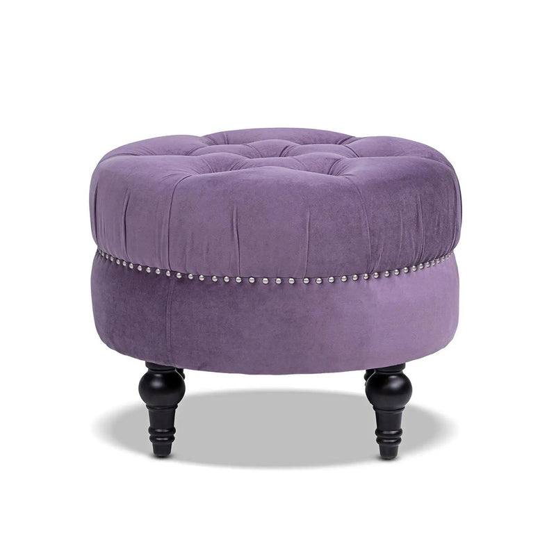 Dawn - Tufted Round Ottoman Nailhead Accents - Purple by Unique Piece Furniture