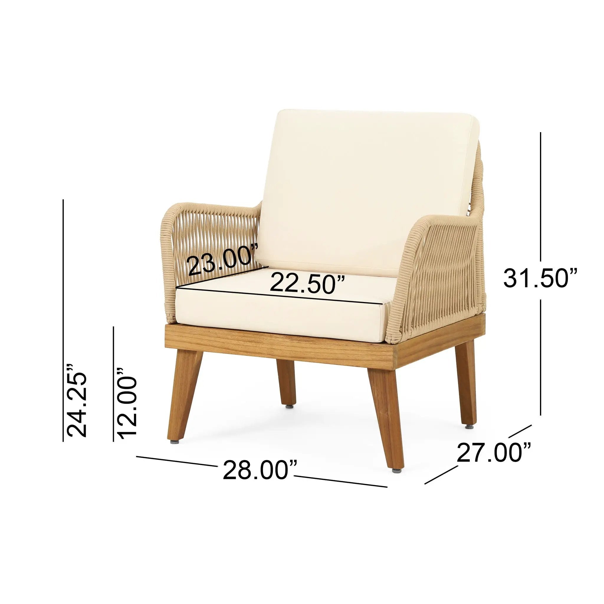 Outdoor Club Chair With Rope Weave Design - Teak by HouseOfZazla