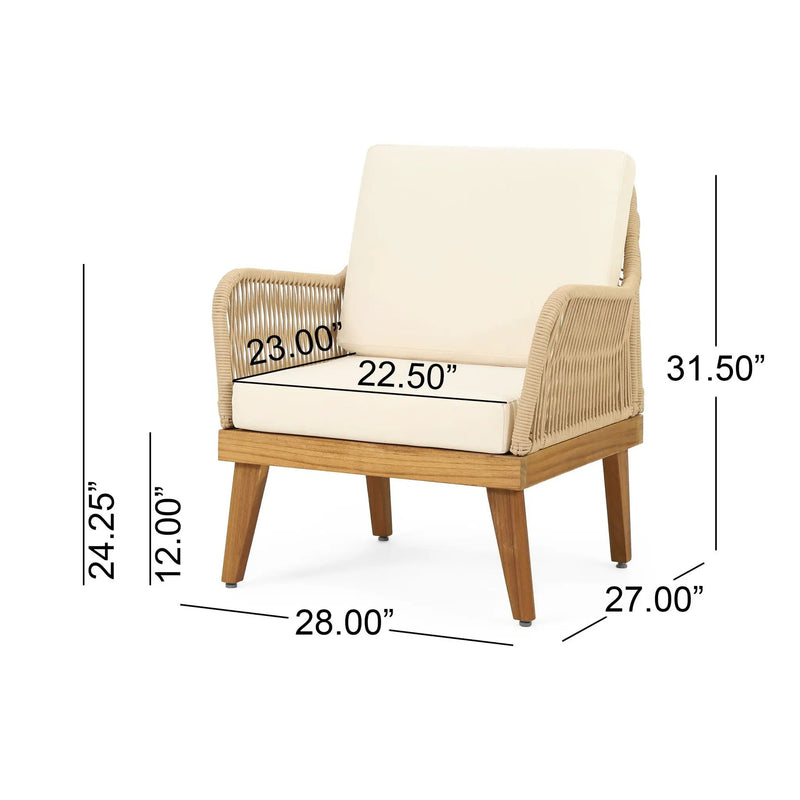 Outdoor Club Chair With Rope Weave Design - Teak by HouseOfZazla