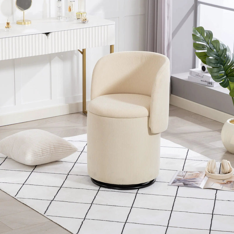 Barrel Chair, Built In Storage, 360° Swivel - Beige by HouseOfZazla