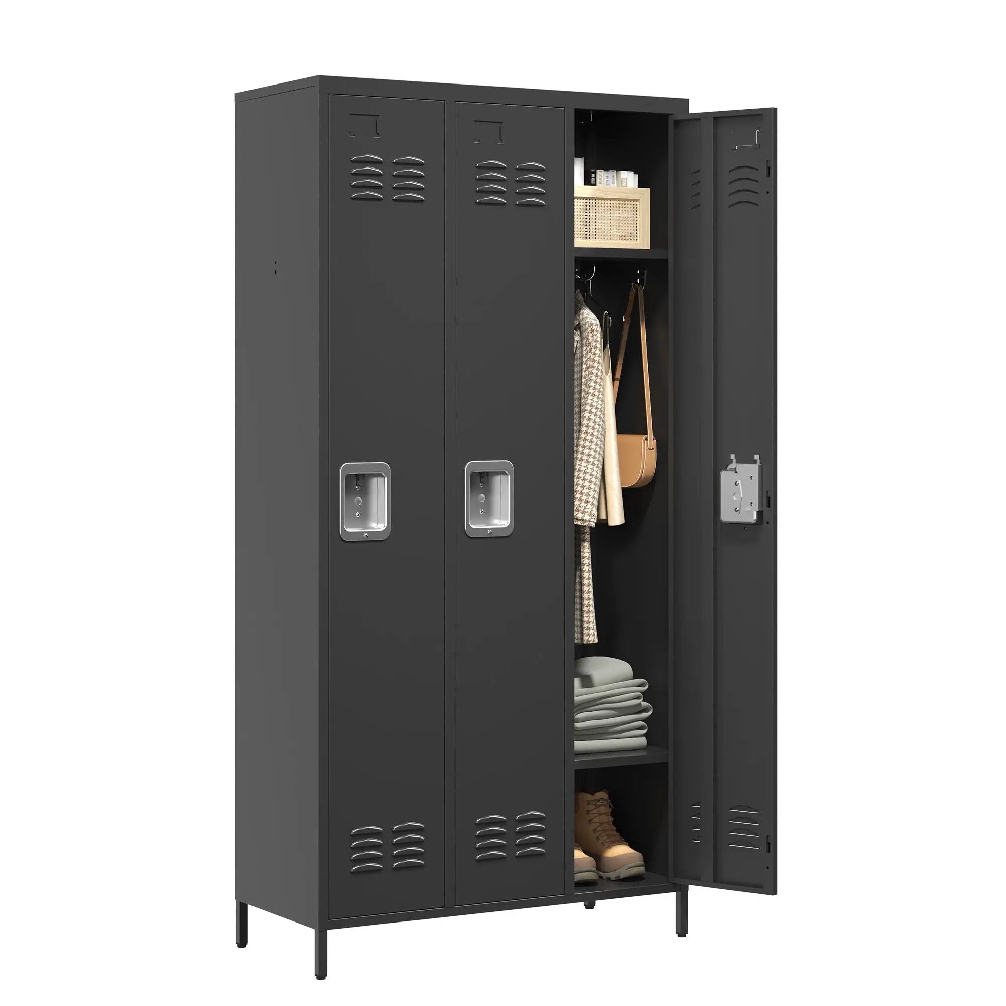 Storage Locker Cabinet With Locks For Employees, Home Gym Office School Garage - Black by HouseOfZazla