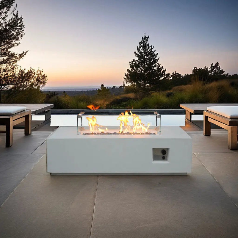 Outdoor Concrete Propane Gas Rectangle Fire Pit Table by Unique Piece Furniture