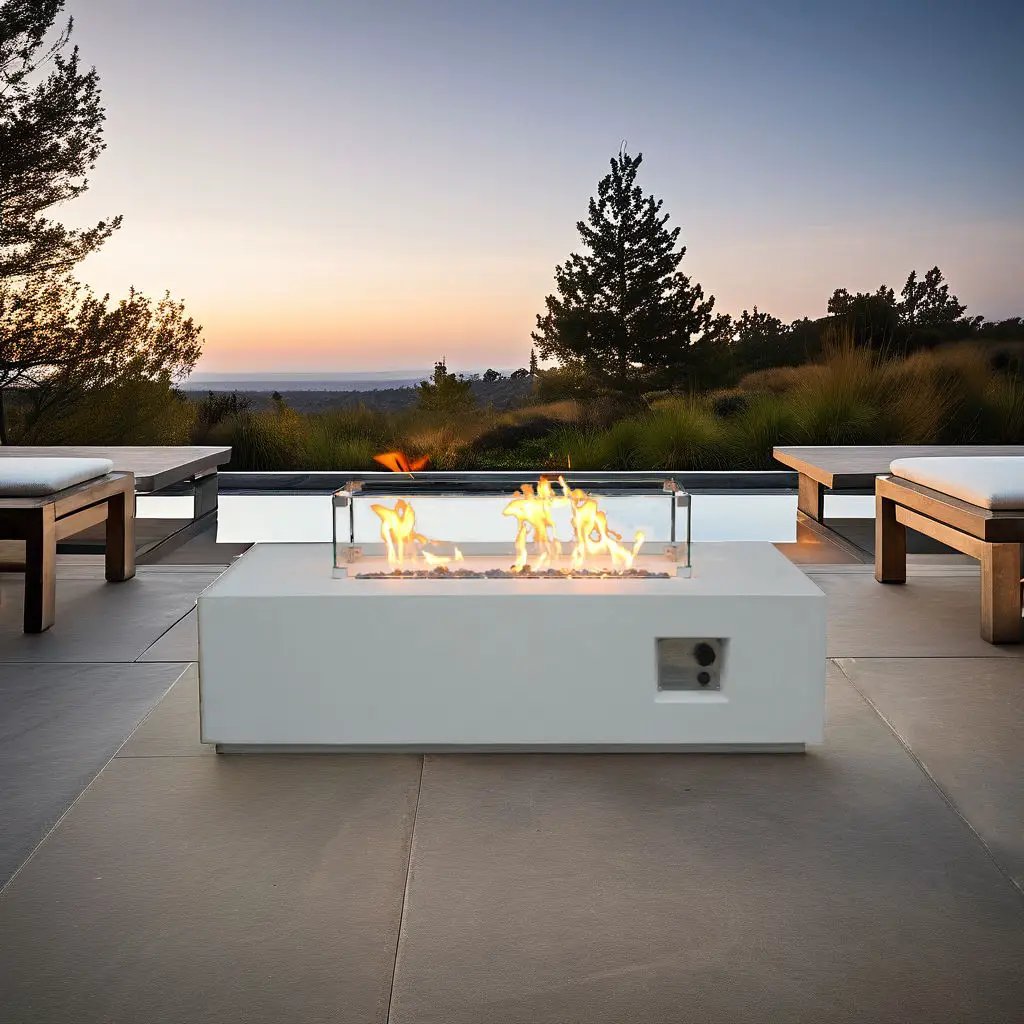 Outdoor Concrete Propane Gas Rectangle Fire Pit Table by HouseOfZazla