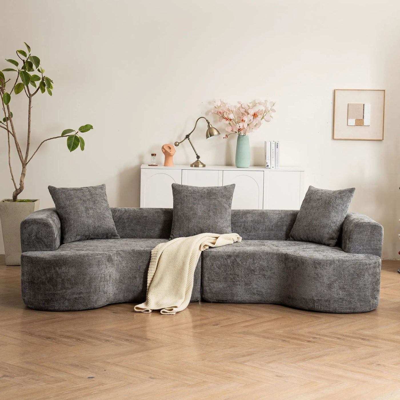 Modern Style Ultra Smooth Curved Sofa With 3 Pillows by Unique Piece Furniture