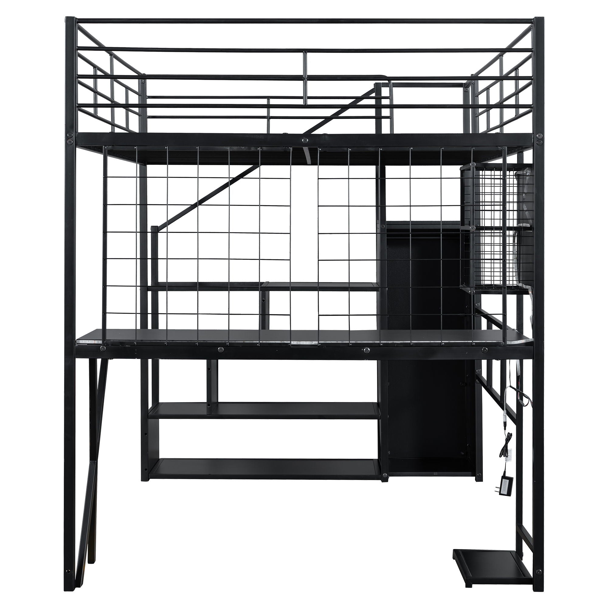 Loft Bed With Built In Work Station, Wardrobe, Storage Staircase And LED
