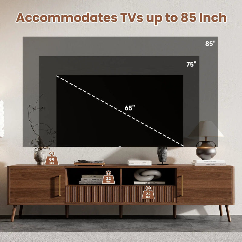TV Stand For TVs Up To 85" With Soft-Close Doors, Open Shelf, Cable Management - Walnut by Unique Piece Furniture