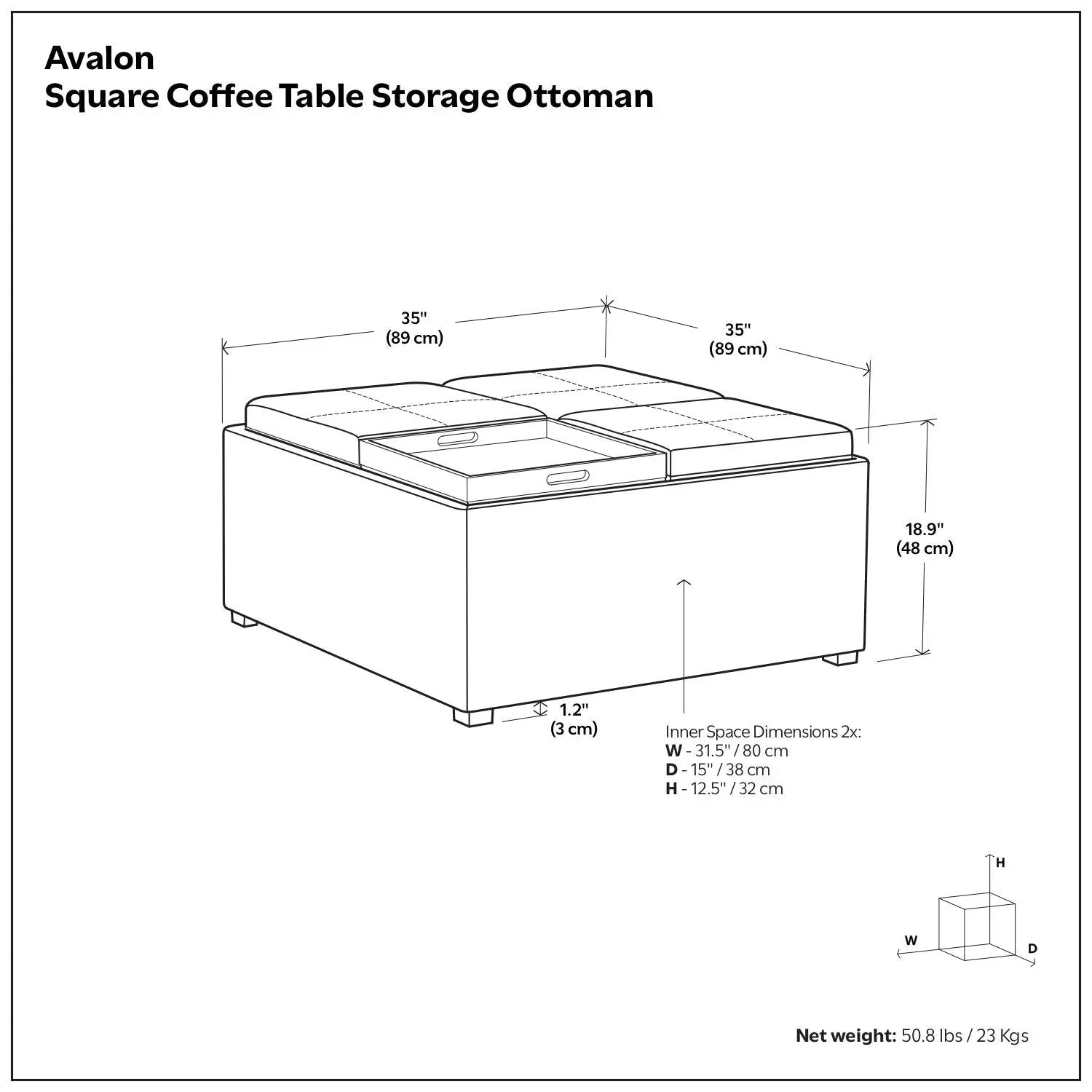Avalon - Upholstered Square Coffee Table Storage Ottoman by Unique Piece Furniture