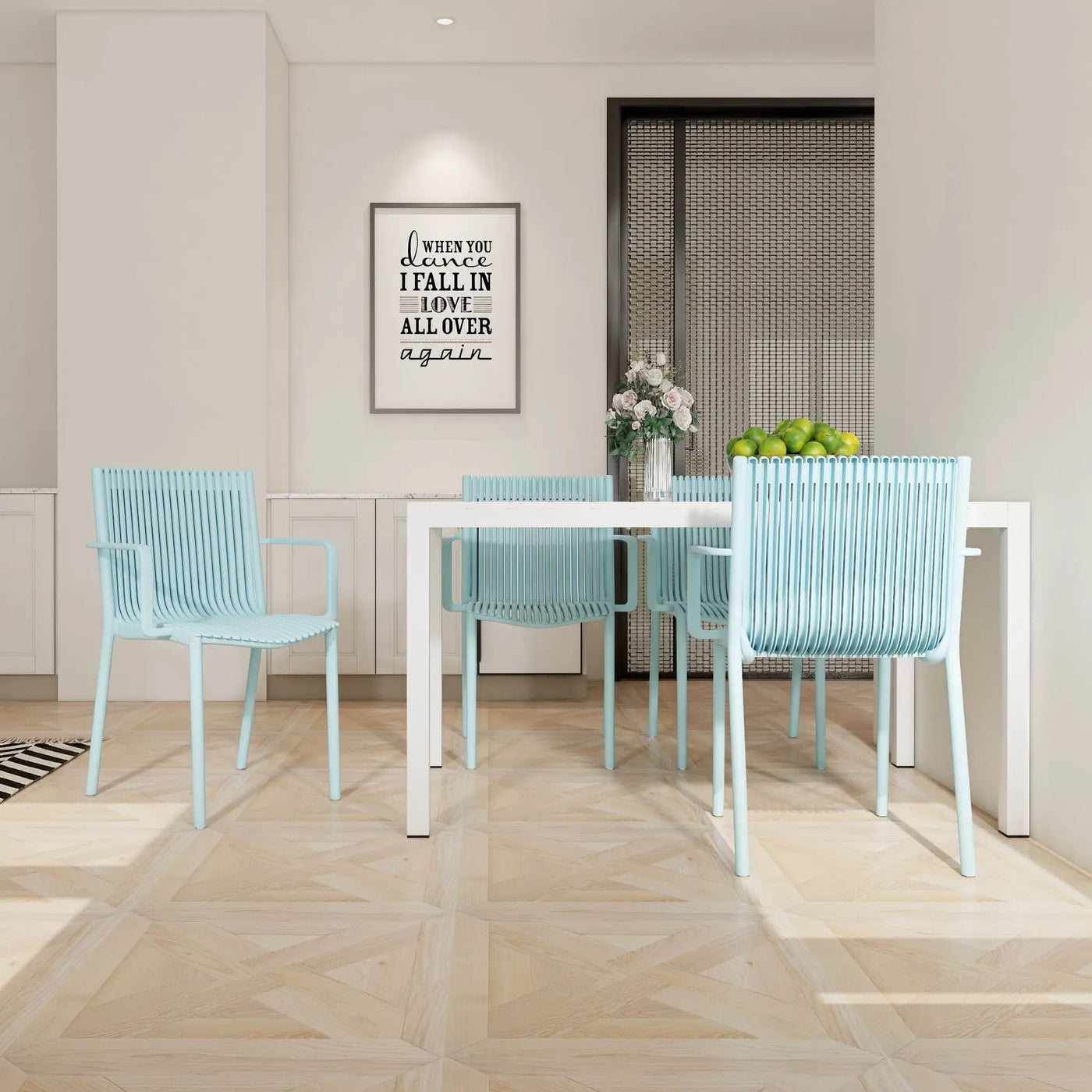 4 Modern Stackable Armchair Matched With Long Table by Unique Piece Furniture