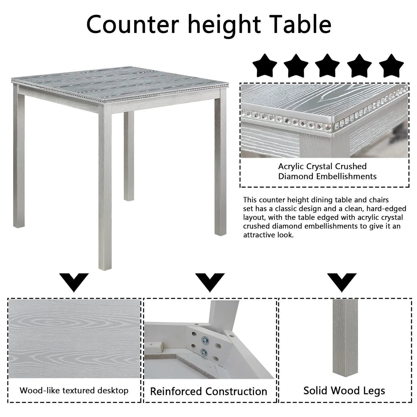 5 Piece Counter Height Table Set, Square Table And 4 Upholstered Chairs by Unique Piece Furniture