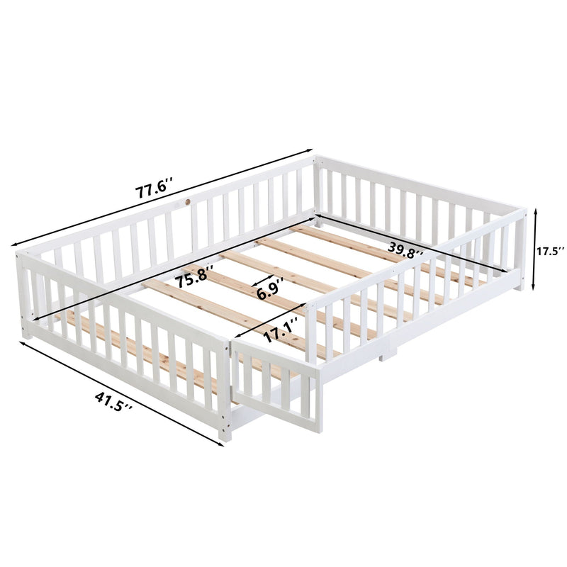 Solid Wood Floor Bed With Door And Fence For Children by HouseOfZazla