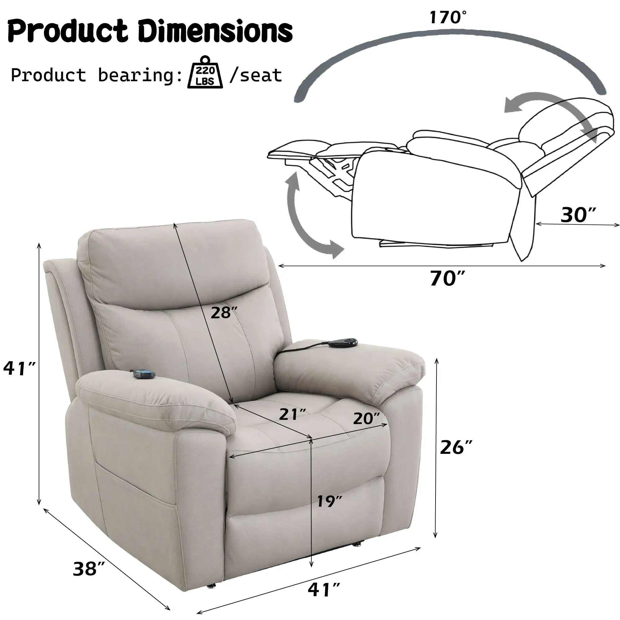 Chriki Beige Chenille & Black Finish Power Recliner with Lift, Heating, and Massage by HouseOfZazla