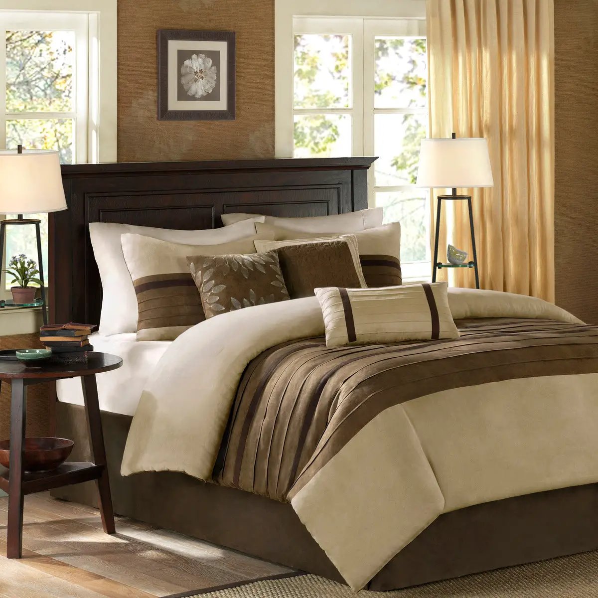 7 Piece Faux Suede Comforter Set Natural Queen by HouseOfZazla