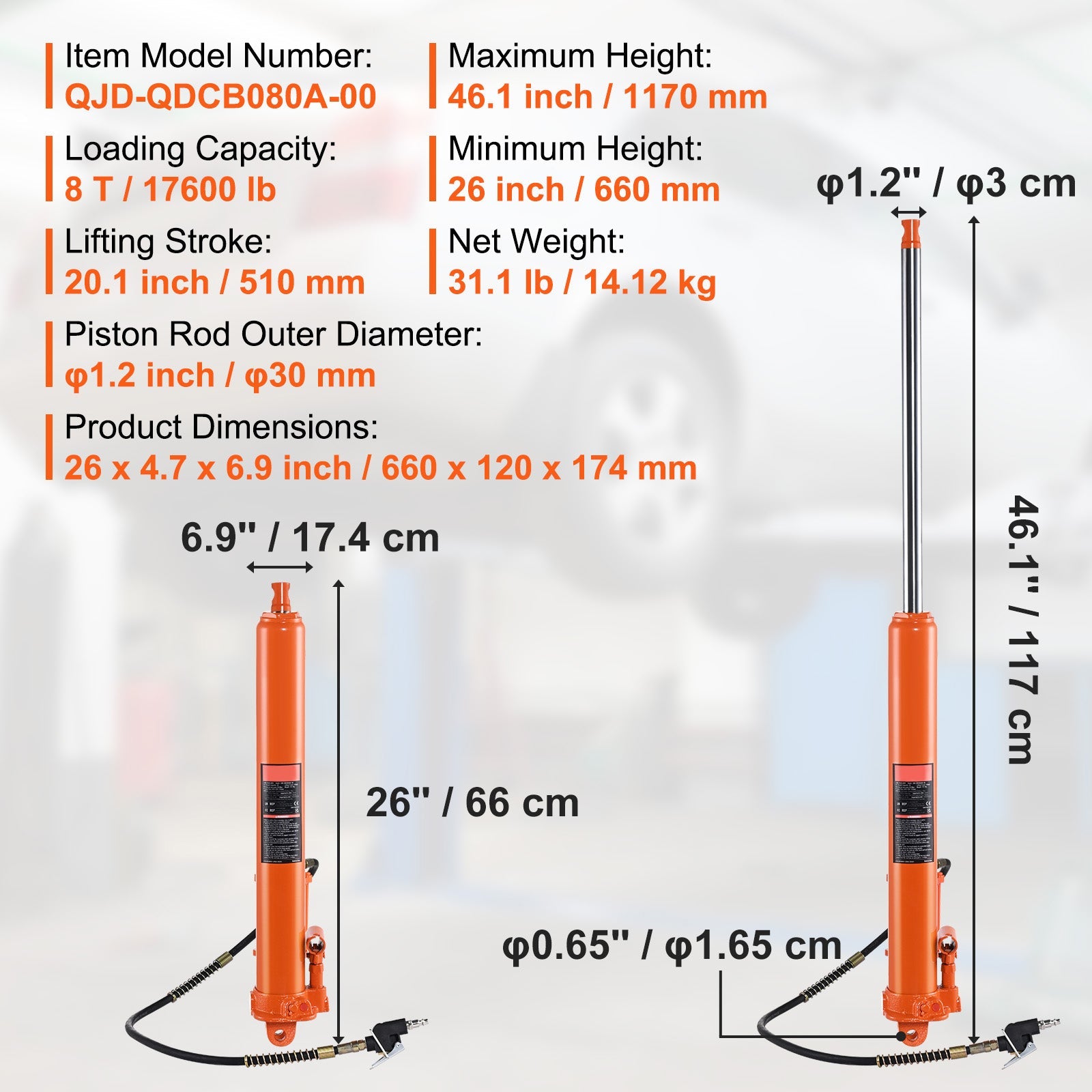 Hydraulic Long Ram Jack, 8 Ton Engine Hoist Cylinder by HouseOfZazla