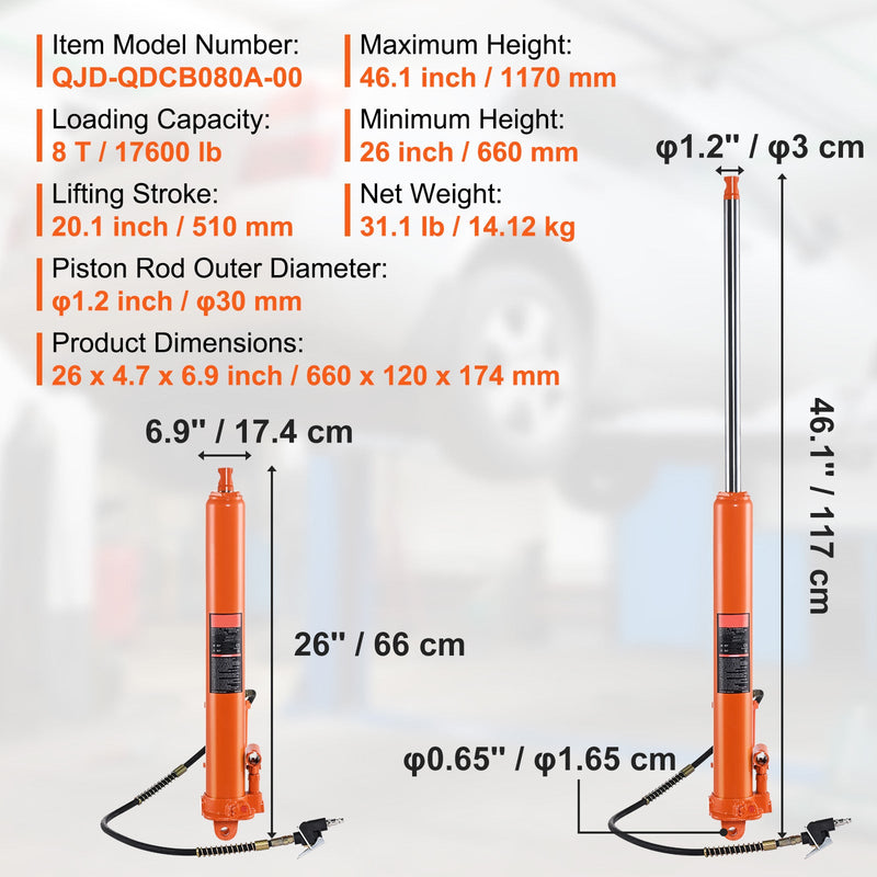 Hydraulic Long Ram Jack, 8 Ton Engine Hoist Cylinder by HouseOfZazla