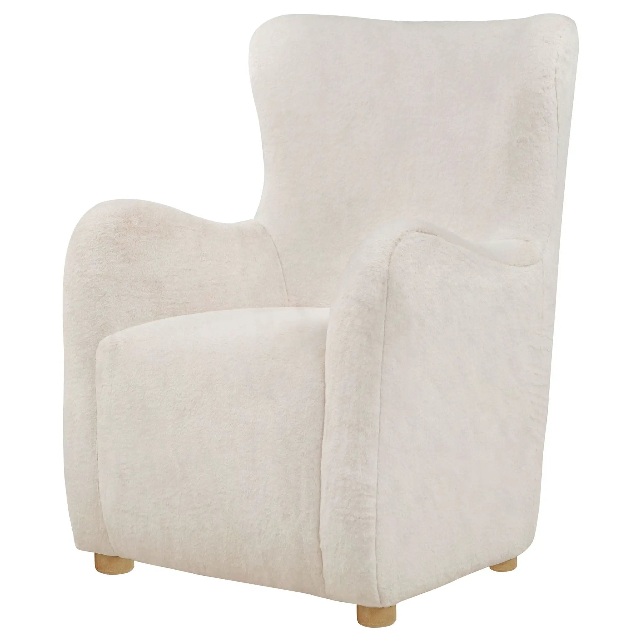 Thornton Faux Fur Upholstered Wingback Lounge Accent Chair Ivory by Unique Piece Furniture
