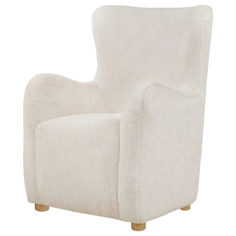 Thornton Faux Fur Upholstered Wingback Lounge Accent Chair Ivory by Unique Piece Furniture