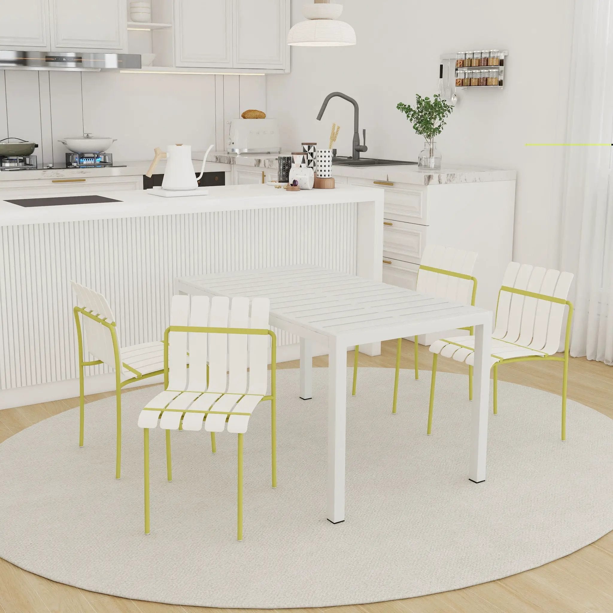 4 Piece Set Of Modern Color Block Designed Single Chairs With Long Table by Unique Piece Furniture