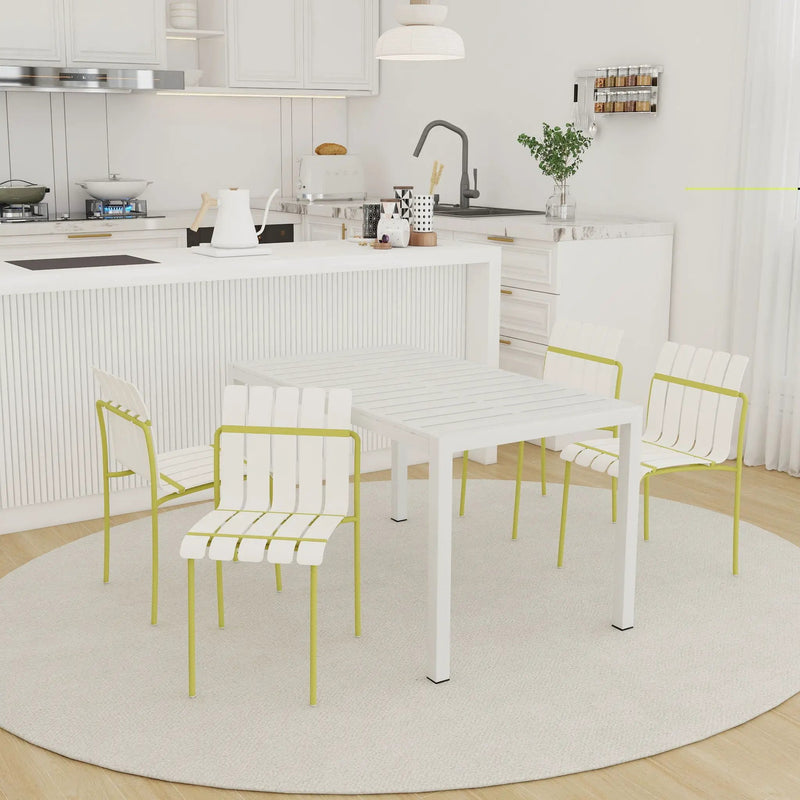 4 Piece Set Of Modern Color Block Designed Single Chairs With Long Table by Unique Piece Furniture
