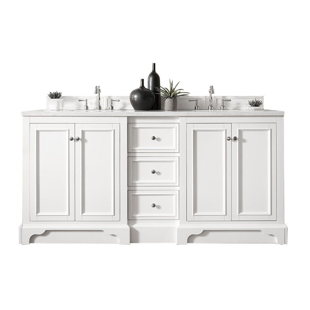 James Martin De Soto 72" Double Bathroom Vanity, Bright White with White Zeus countertop