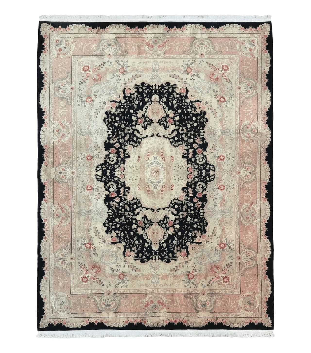 Pak Persian Tabriz Rug 8.6 x 11.6, Black Pink, Traditional Elegant Formal Oriental Carpet, Dining Room Rug, Fine 225 KPSI by Jewel Rugs