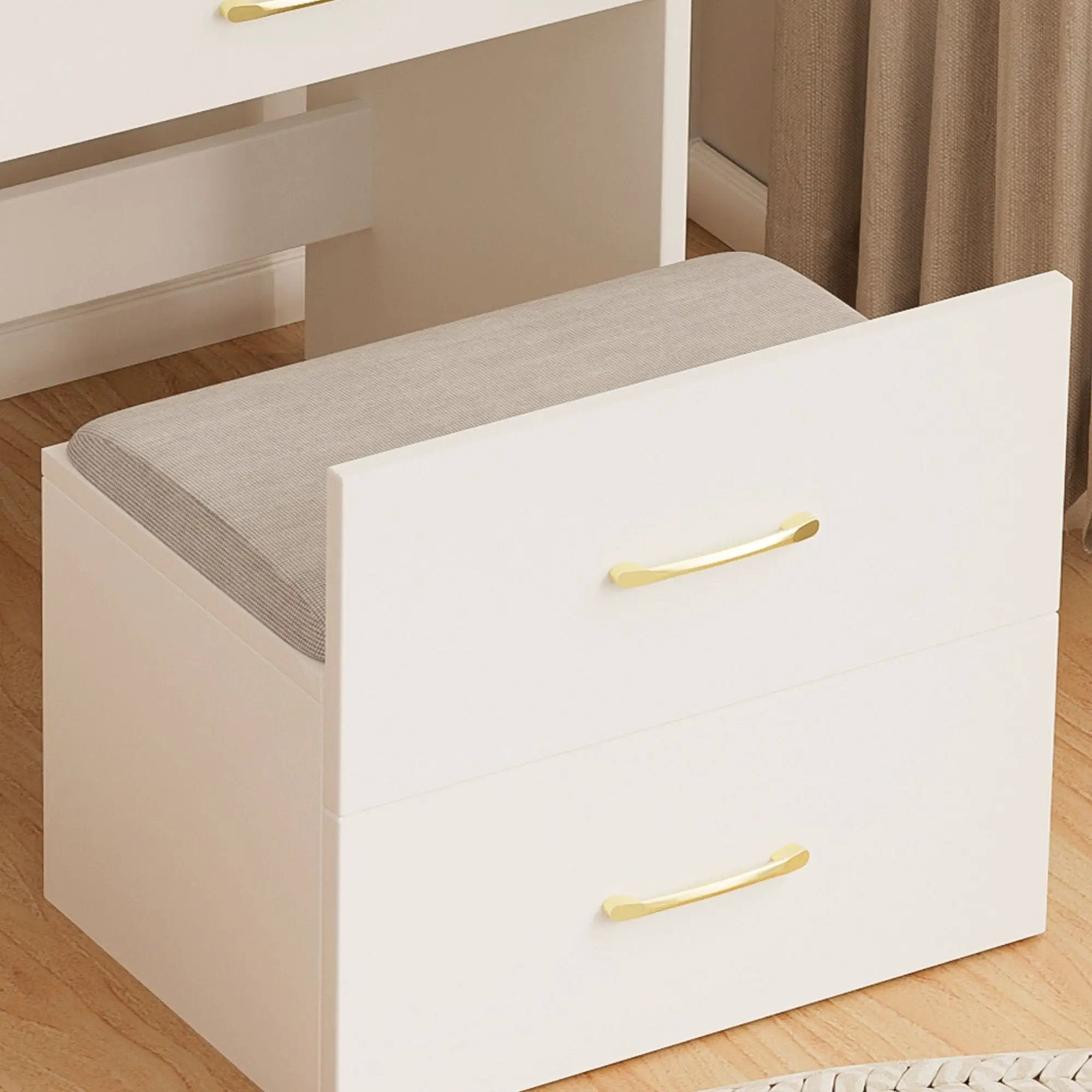 Compact 3 In 1 Vanity Desk With Open Top Mirror, Glass Desktop, 5 Height - White by Unique Piece Furniture