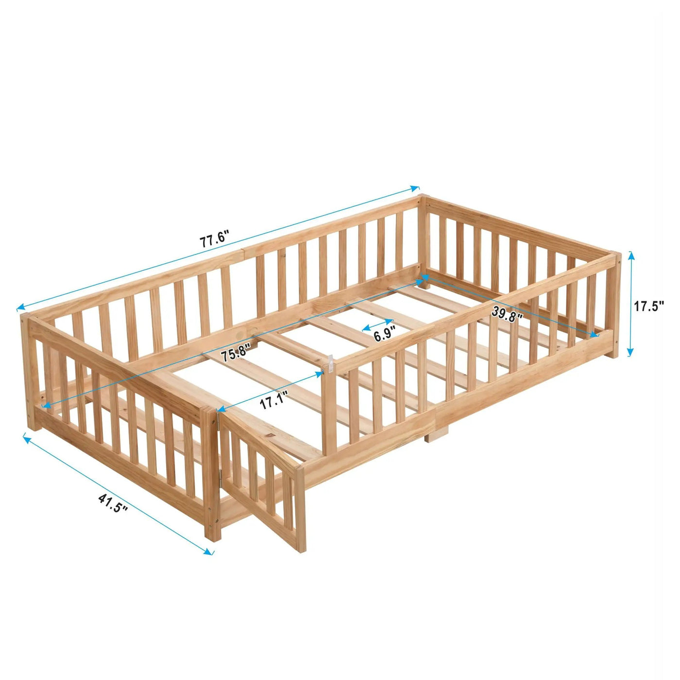 Solid Wood Floor Bed With Door And Fence For Children by HouseOfZazla