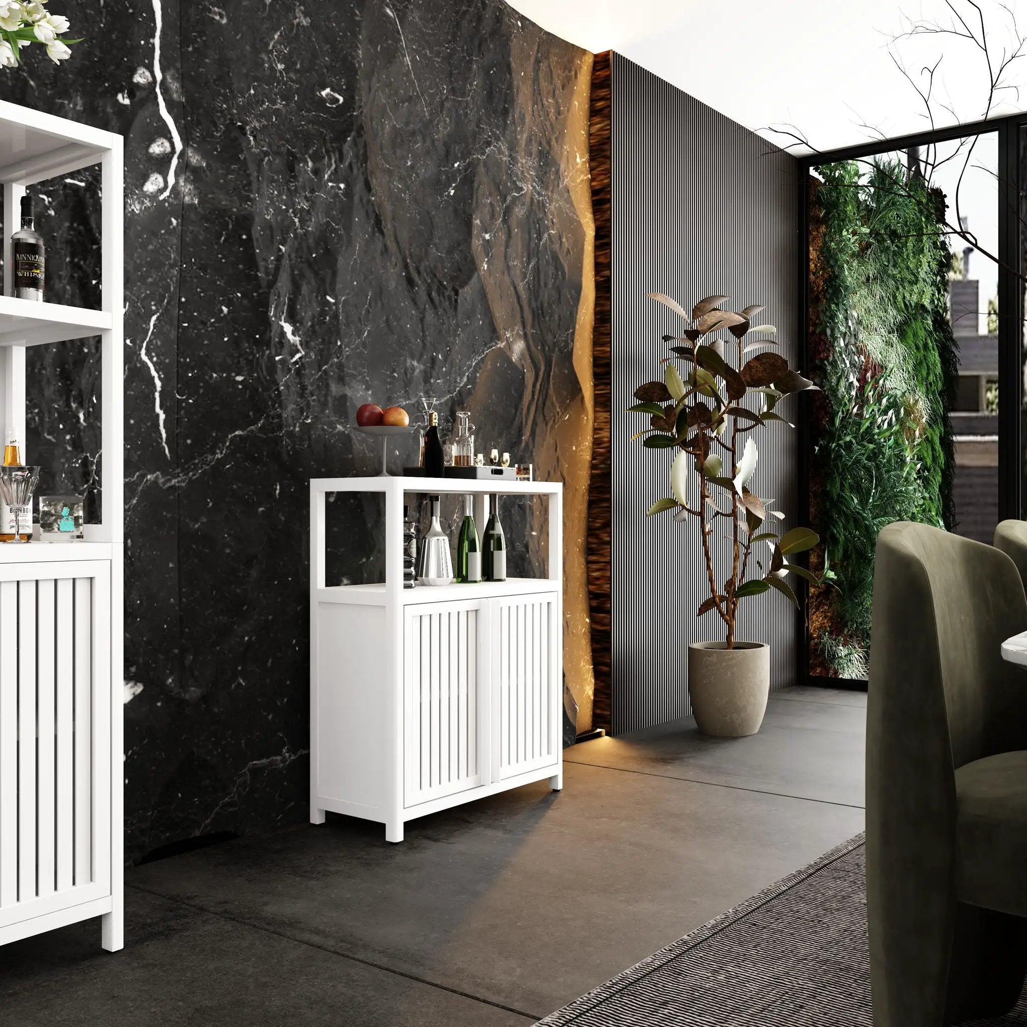 Bamboo Large Capacity Storage Cabinet With Shelves For Bathroom And Living Room - White by HouseOfZazla