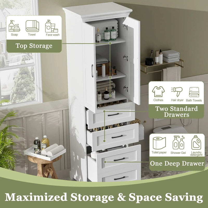 Bathroom Vanity With 2 Damping Hinge Doors, 3 Drawers, Adjustable Shelves - White by HouseOfZazla